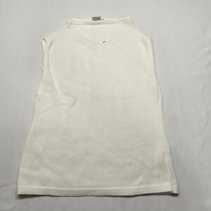 New Allen Allen USA Funnel Neck White Sleeveless Sweater Top Vintage Y2K M/L